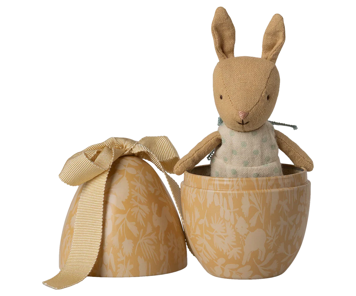 Maileg Easter Egg with Micro Rabbit, Small - Cream Yellow (With Magnetic Hands)