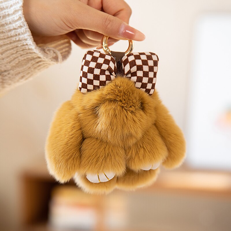 Bunny With Bow Plush Keychains (Green/White/Grey/Pink/Brown)- 8 Styles