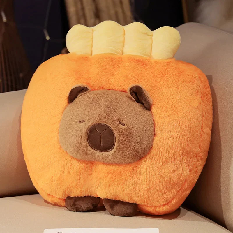 Cute Capybara With Food (Toast/Chips/Hamburger) Dress Up Plush Toys