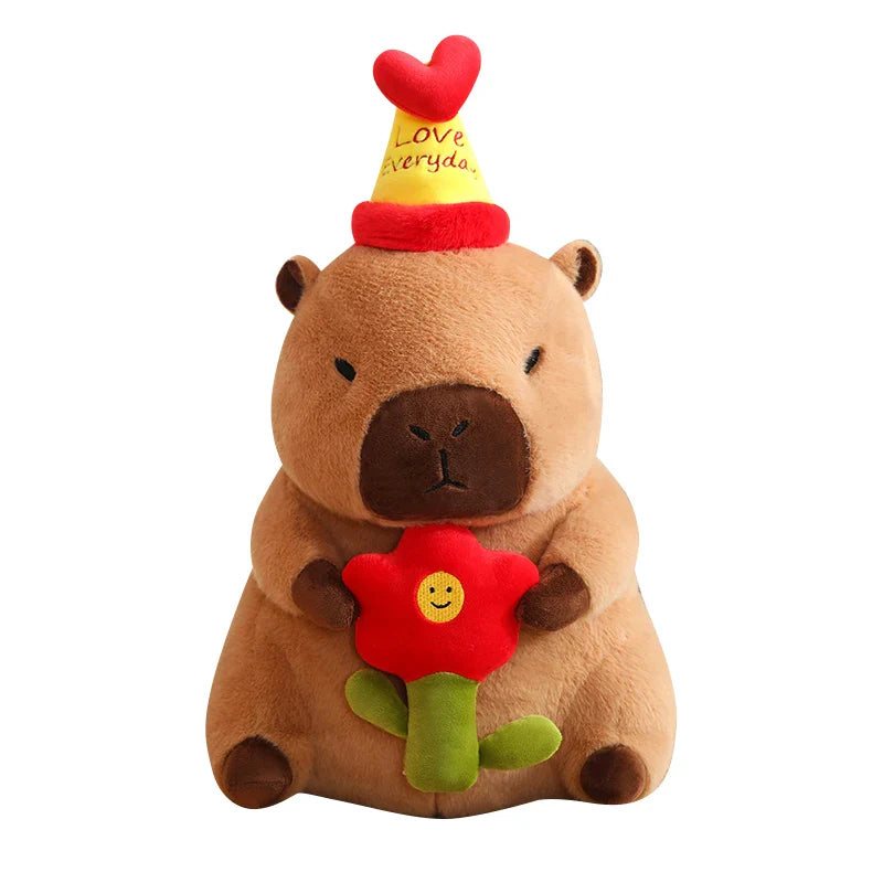 Cute Capybara With Happy Birthday Hat And Cake/Flower/Milk Tea Plush Toys 30/40cm