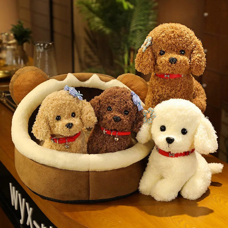 Cute Teddy Bear Dog With/Without Hair Clip Plush Toys 22/28cm (Brown/White/Khaki ) - 6 Styles