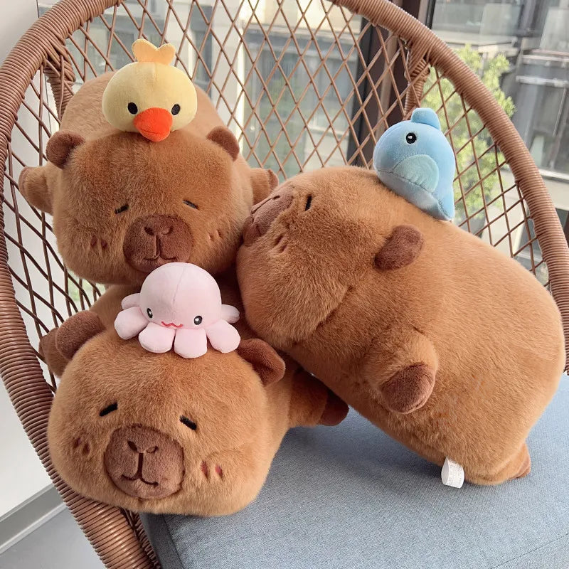 Cute Lying Capybara with Octopus/Wale/Duck on Head Plush Toys 32/42cm