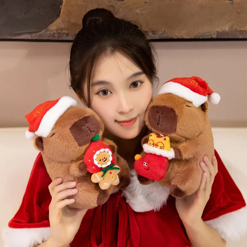 Cute Capybara With Christmas Hat and Decor Plush Toys 20cm
