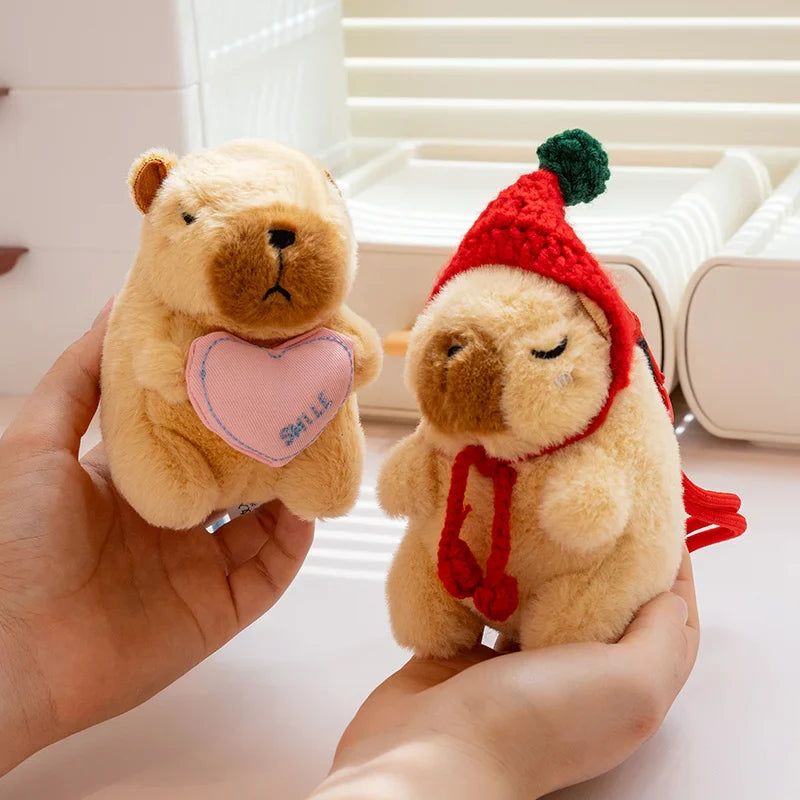 Cute Capybara With Flower/Heart/Hat Plush Keychains 13cm - 6 styles