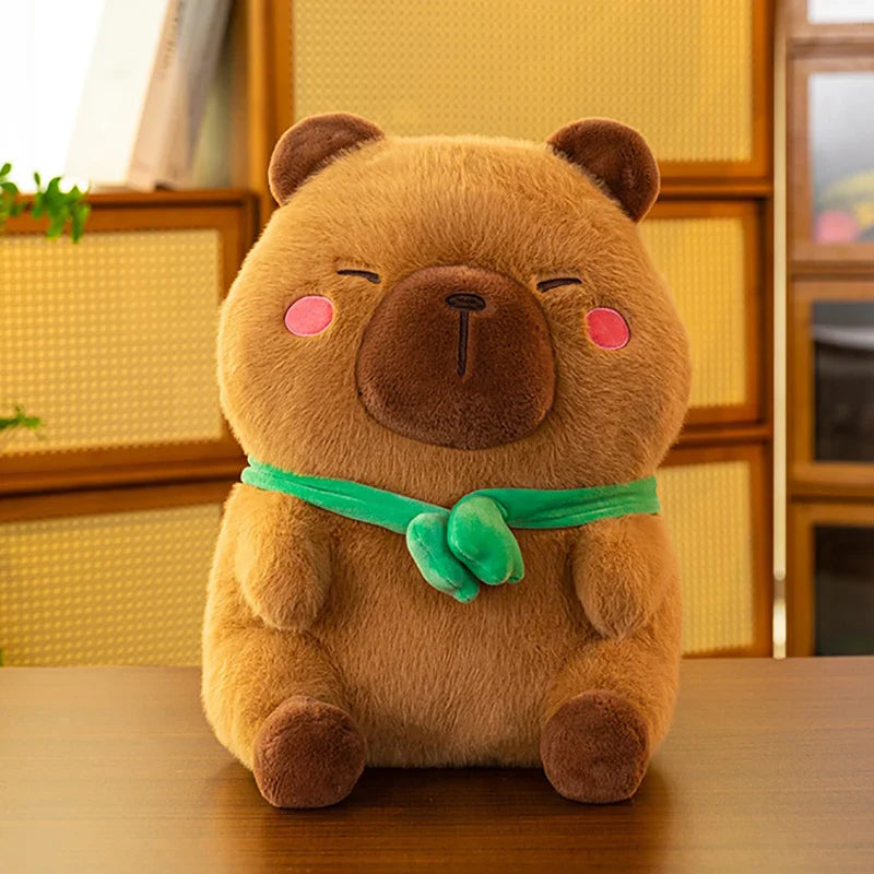 Cute Capybara With Green Frog Scarf Plush Toys 27/38/50cm