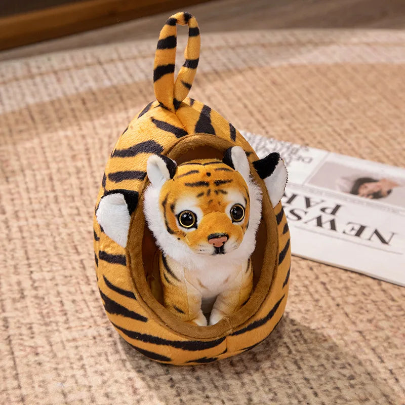 Animal (Lion/Tiger/Leopard/Giraffe) Lifelike Plush Toys With House 18cm - 5 Styles