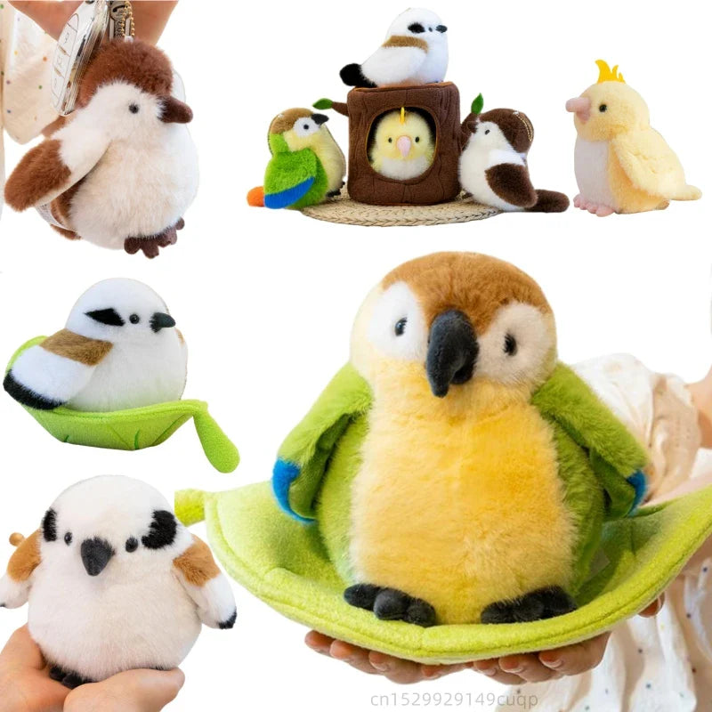 Cute Bird With/Without Leaf/Stump Plush Toys 20cm Or Plush Keychains 12cm