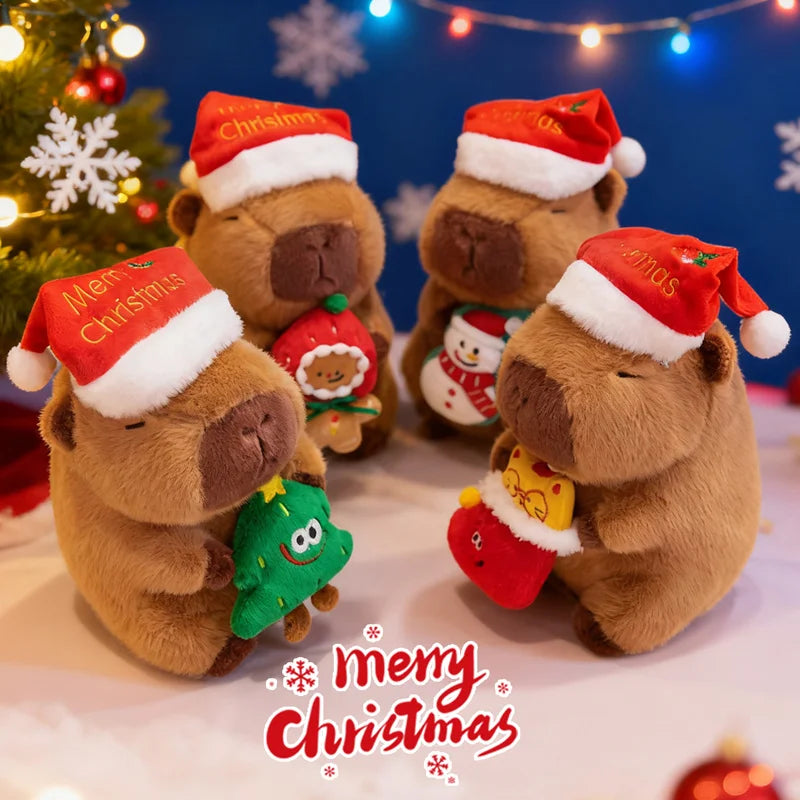 Cute Capybara With Christmas Hat and Decor Plush Toys 20cm