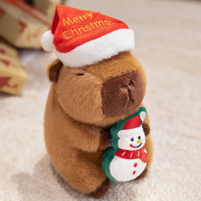 Cute Capybara With Christmas Hat and Decor Plush Toys 20cm