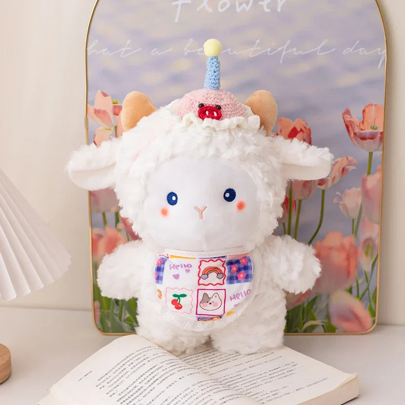 Cute White Sheep With/Without Hat And Bib Plush Toys 30cm