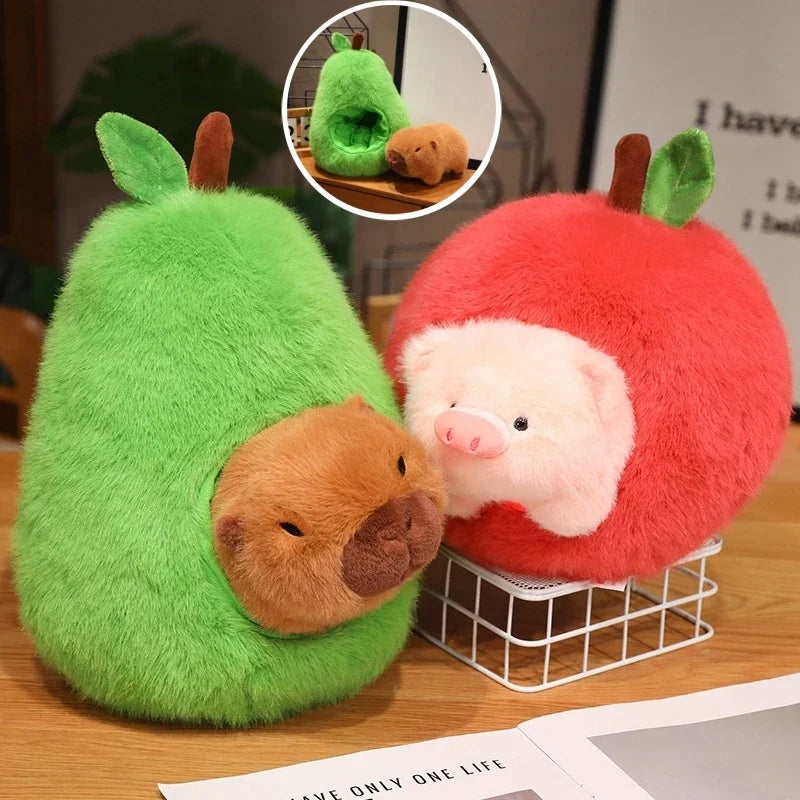 Cute Capybara/Pig With Avocado/Apple Plush Toys 25/35/45cm