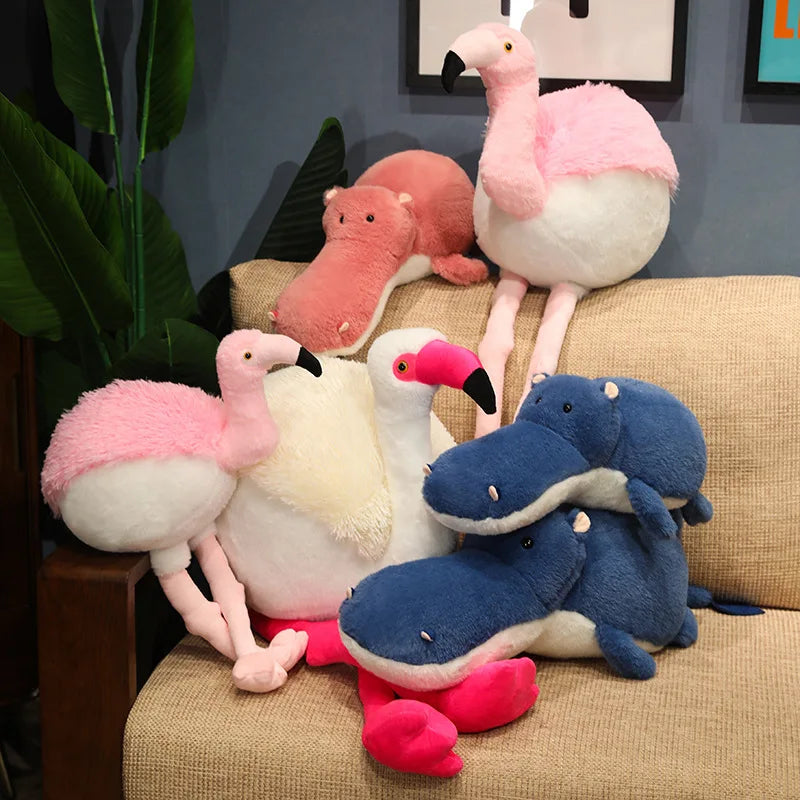 Cute Flamingo/Hippo Round Shaped Plush Toys 50-95cm (Pink/White/Blue)