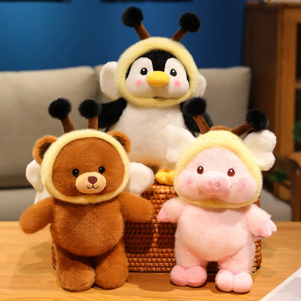 Cute Animal(Bear/Pig/Penguin) With Bee Dress Up Plush Toys 33/43cm