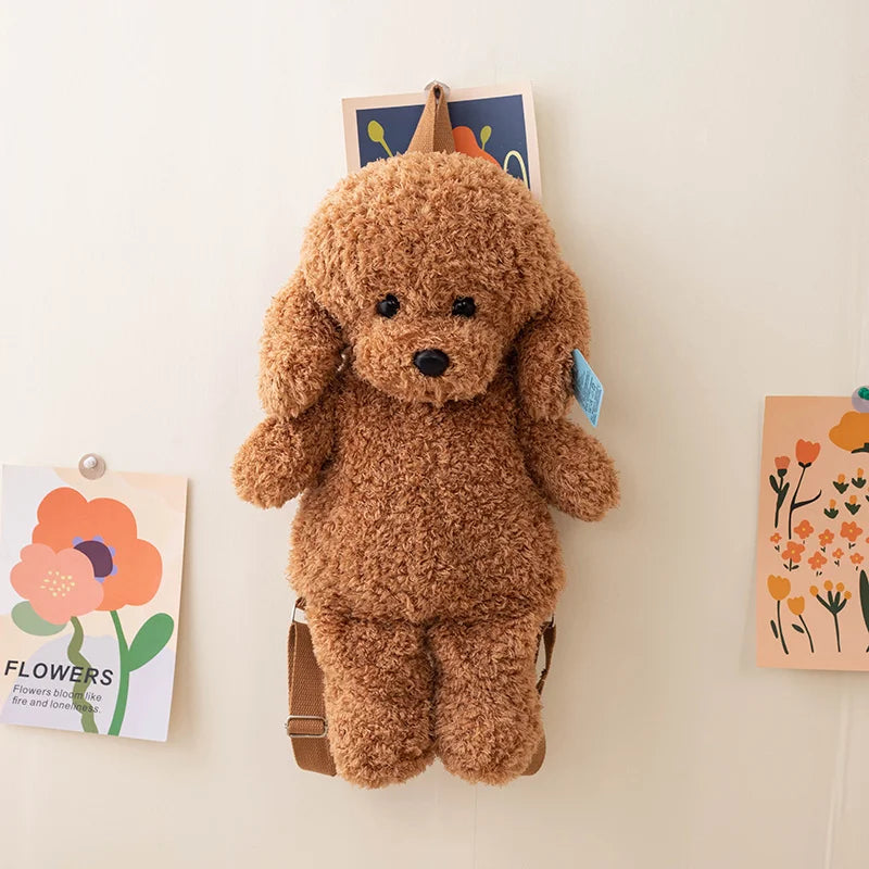 Cute Dog(Poodle) With/WIthout Bib Plush Backpacks 35/45cm - White/Brown/Khaki