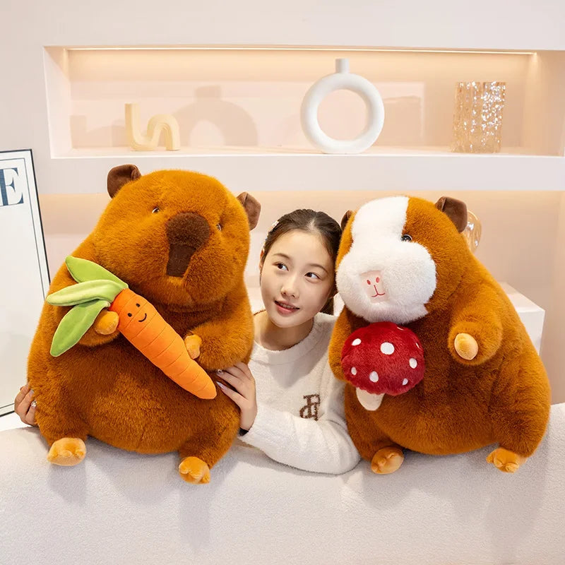 Cute Guinea Pig With Carrot/Mushroom Plush Toys 25/30/45/55cm - Grey/Brown