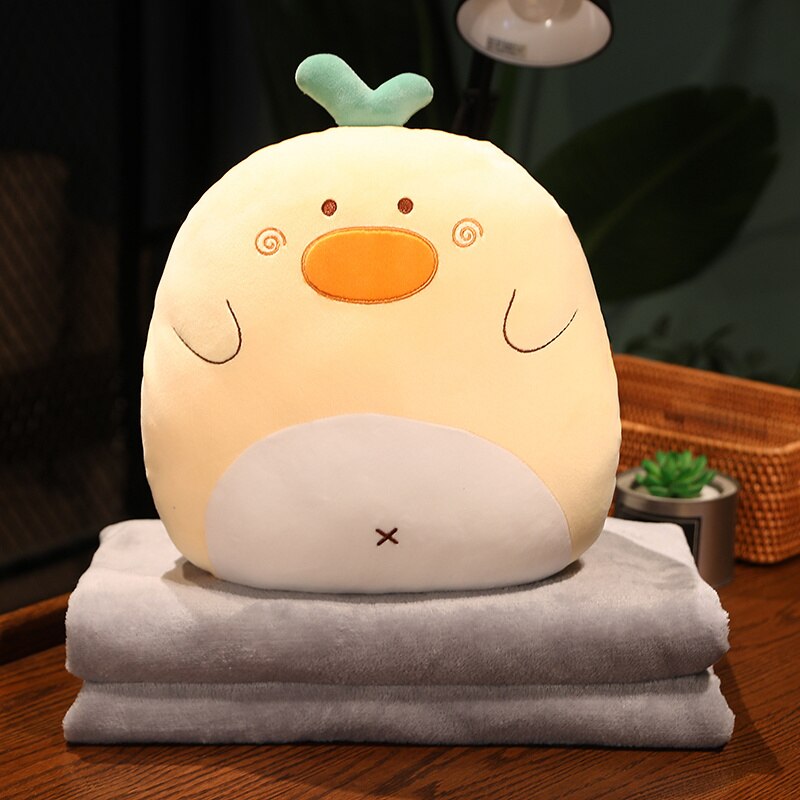 Animal (Dinosaur/Duck/Rabbit/Dogs/Chick/Cat/Pig) Squishy Hand Warmer Plush Toys with Blanket