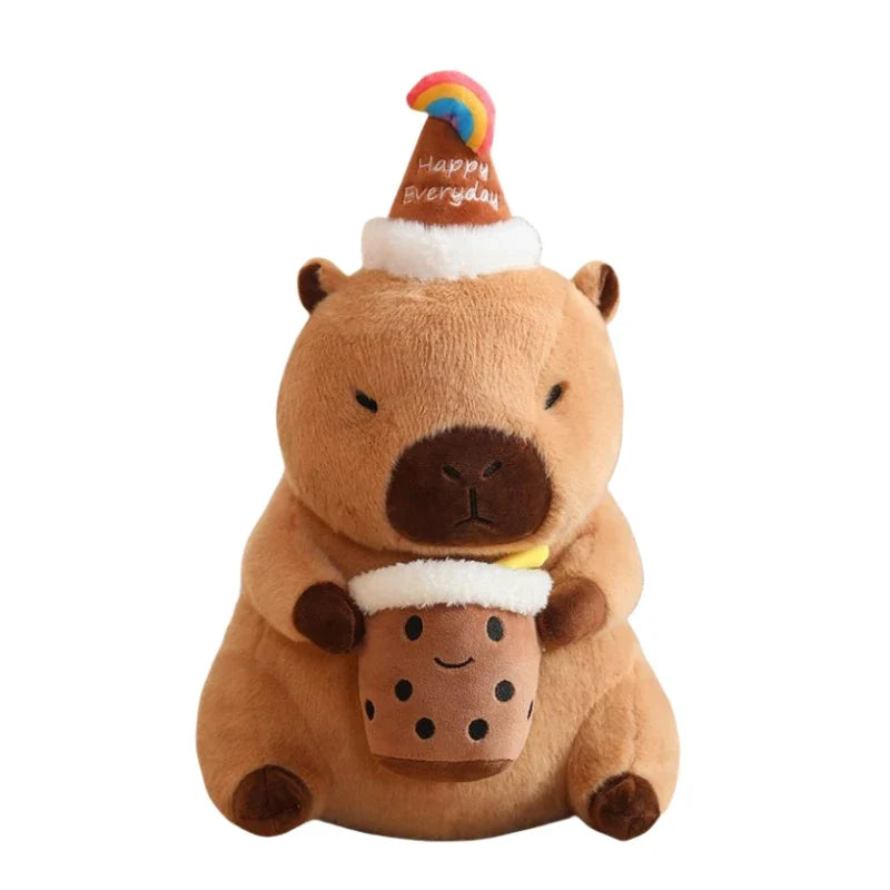 Cute Capybara With Happy Birthday Hat And Cake/Flower/Milk Tea Plush Toys 30/40cm
