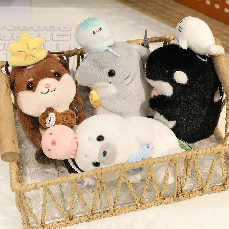 Cute Aquatic Animal (Seal/Otter/Platypus/Shark/Whale) Plush Keychains 15cm