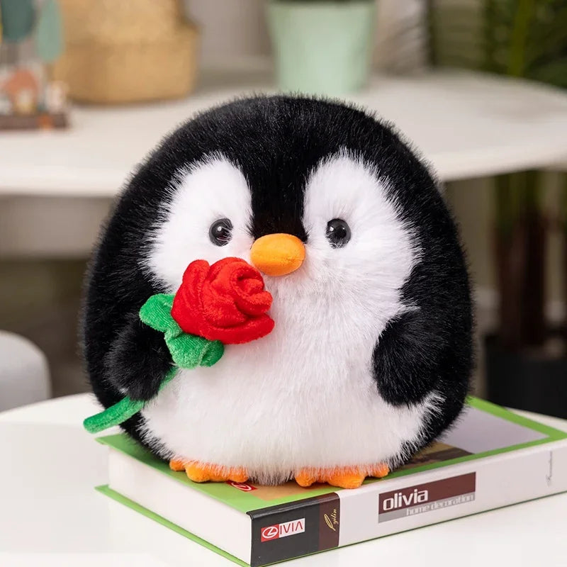 Cute Penguin With/Without Rose Plush Toys 20cm - Black/Grey