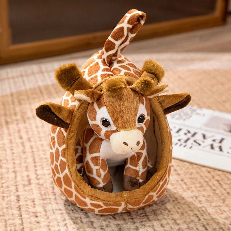 Animal (Lion/Tiger/Leopard/Giraffe) Lifelike Plush Toys With House 18cm - 5 Styles