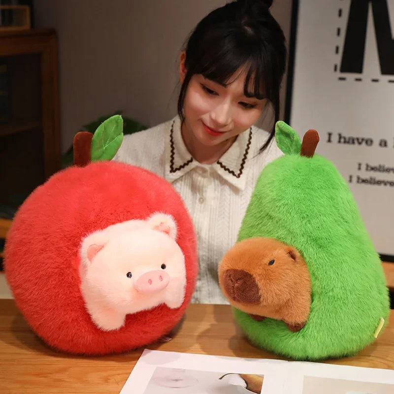 Cute Capybara/Pig With Avocado/Apple Plush Toys 25/35/45cm