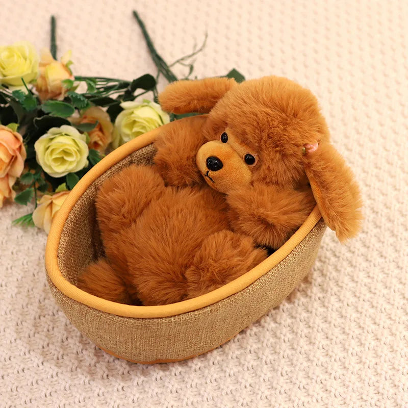 Dog(Poodle)/Red Panda In Basket Plush Toys 21cm - Brown/White/Grey