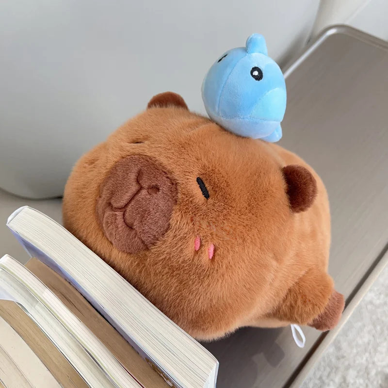 Cute Lying Capybara with Octopus/Wale/Duck on Head Plush Toys 32/42cm