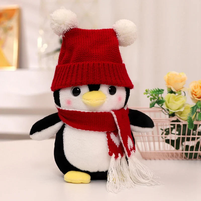 Cute Penguin With Hat And Scarf Plush Toys 25/35cm - Red/Blue/Yellow