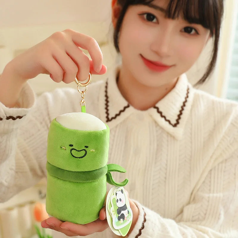 Cute Panda In Bamboo Plush Keychains 10cm