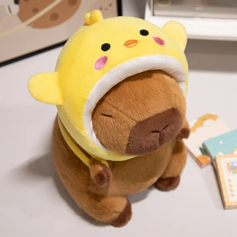 Cute Capybara With Animal (Chick/Dinosaur/Shark/Pig) Hat And Bag Plush Toys 22/28/38cm