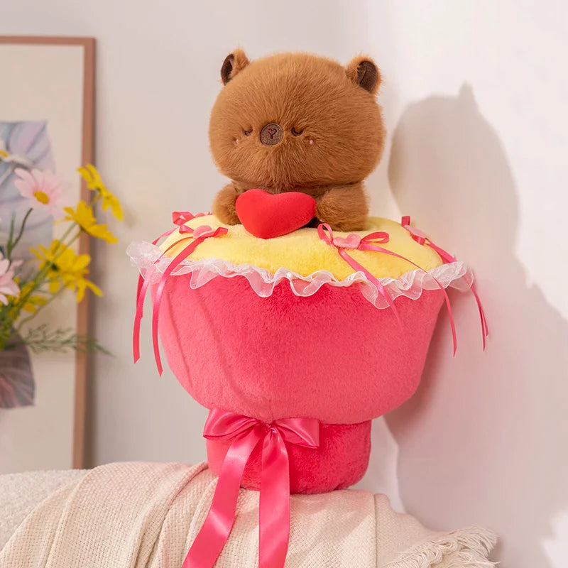 Cute Animal With Heart In Bouquet Plush Toys 40cm - Pig/Panda/Capybara