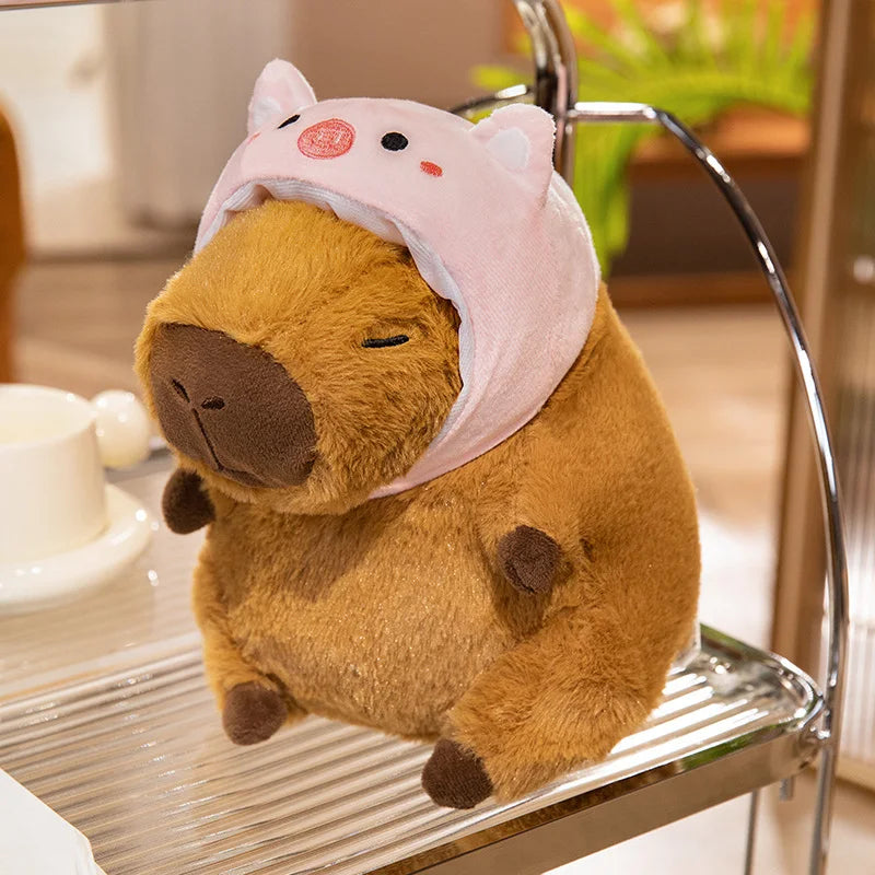Cute Capybara With Animal/Fruit Hat Plush Toys 25/35/45cm - 4 Styles