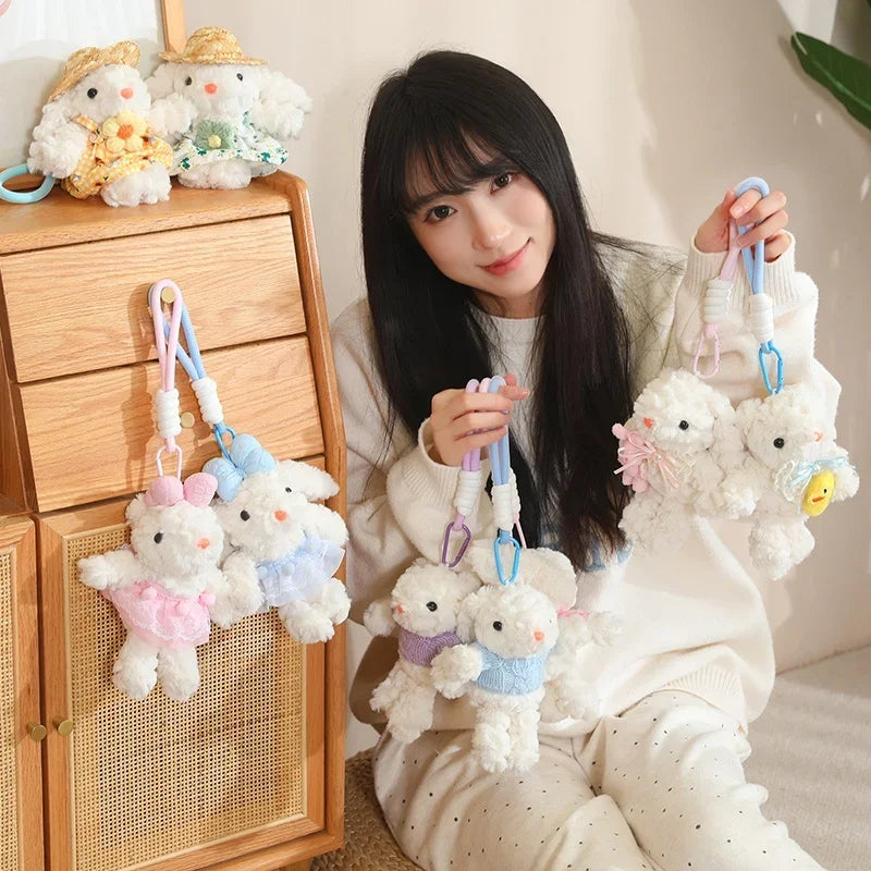 Cute White Bunny With Dress Plush Keychains 20cm - 9 Styles