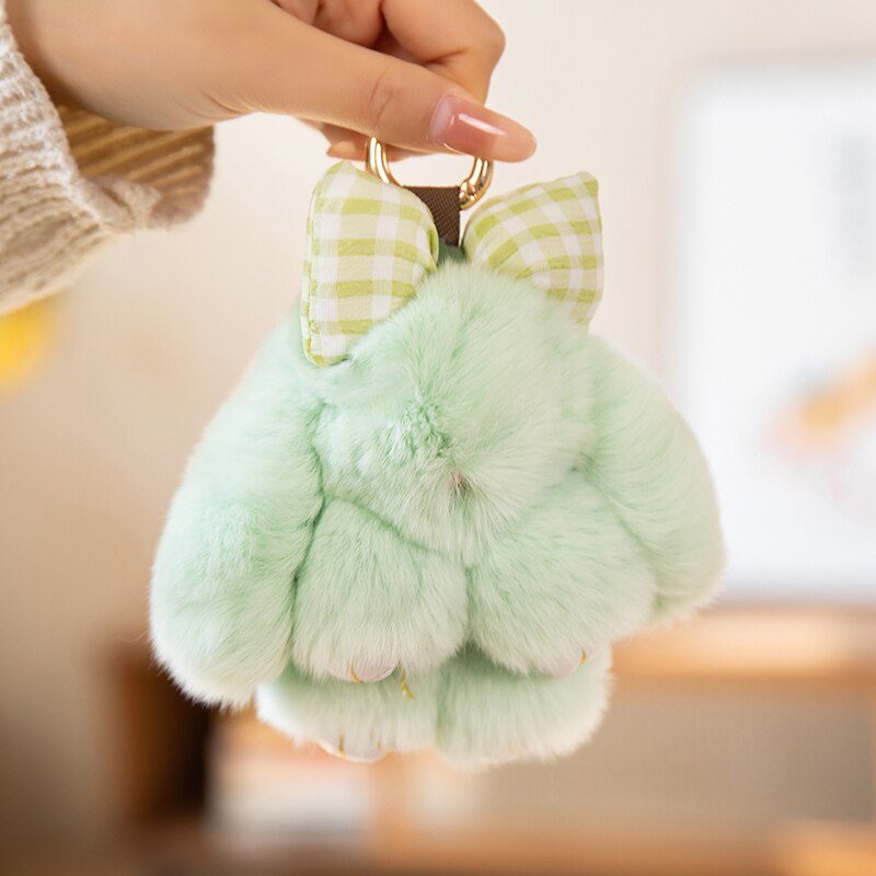 Bunny With Bow Plush Keychains (Green/White/Grey/Pink/Brown)- 8 Styles