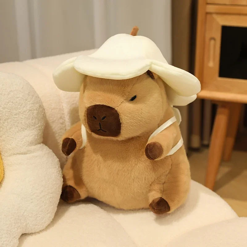 Cute Capybara With Seal/Crocodile/Duck/Octopus/Shark Bag With/Without Flower Hat Plush Toys 20/30/40cm