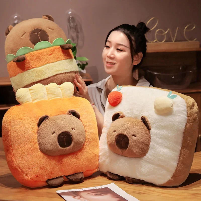 Cute Capybara With Food (Toast/Chips/Hamburger) Dress Up Plush Toys