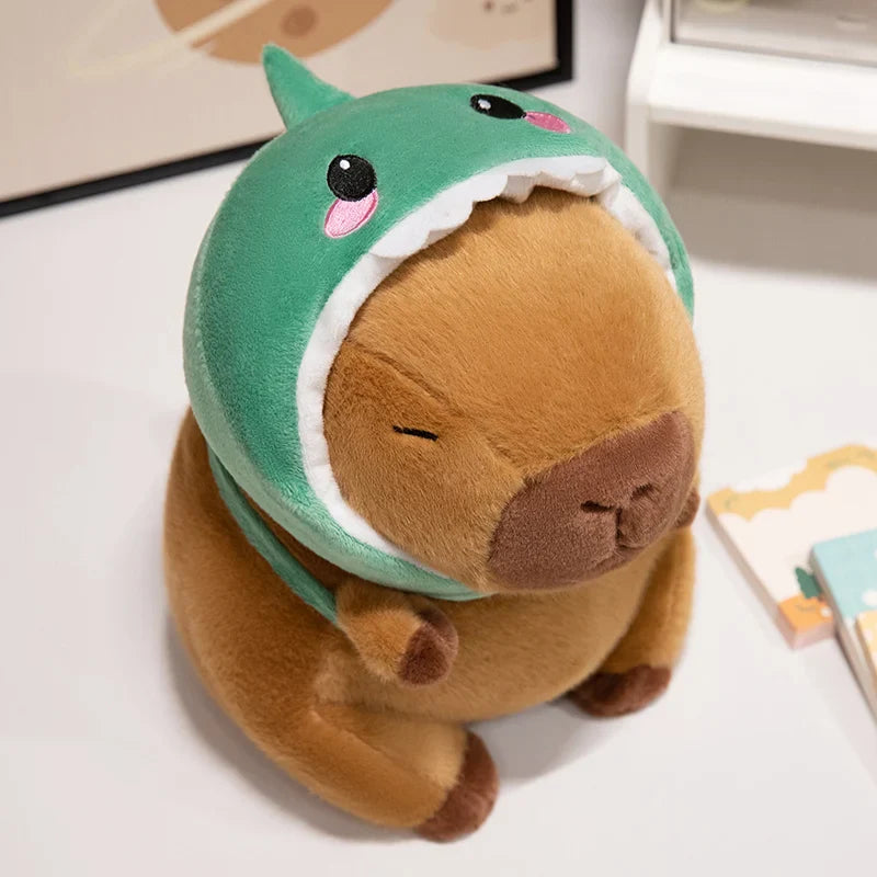Cute Capybara With Animal (Chick/Dinosaur/Shark/Pig) Hat And Bag Plush Toys 22/28/38cm