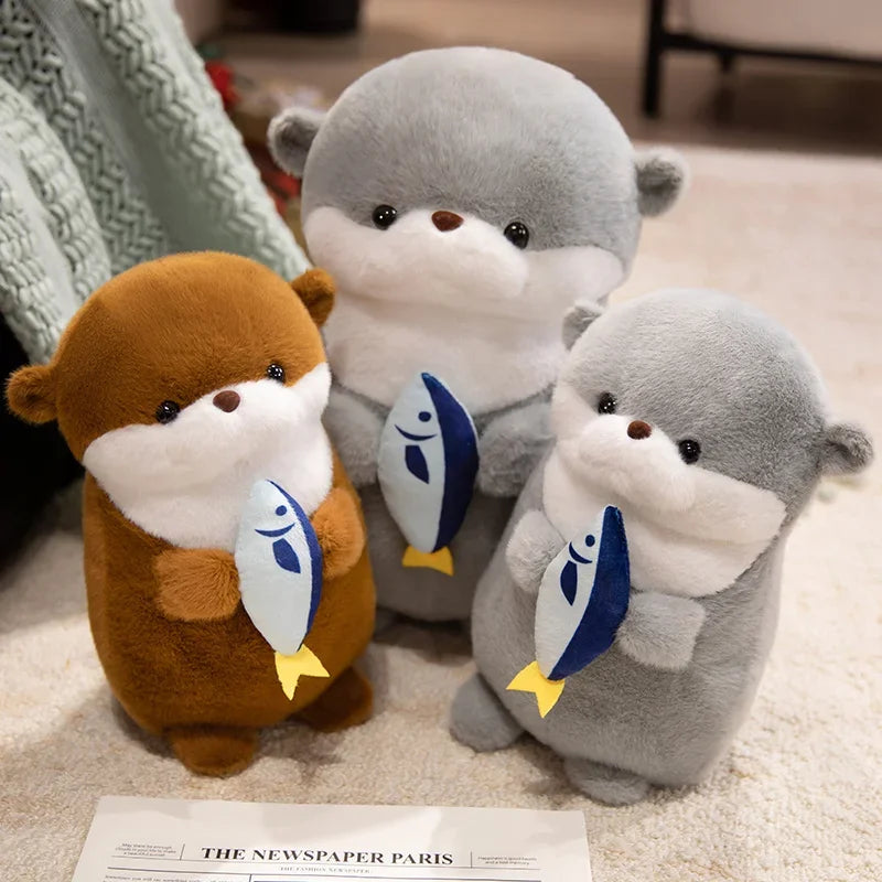 Cute Otter With Fish Plush Plush Toys 30/40cm - Brown/Grey