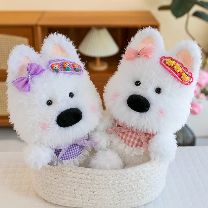 Cute Dog (West Highland White Terrier) With Hair Clip Plush Toys 30cm - 5 Styles