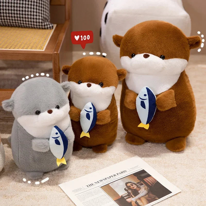 Cute Otter With Fish Plush Plush Toys 30/40cm - Brown/Grey