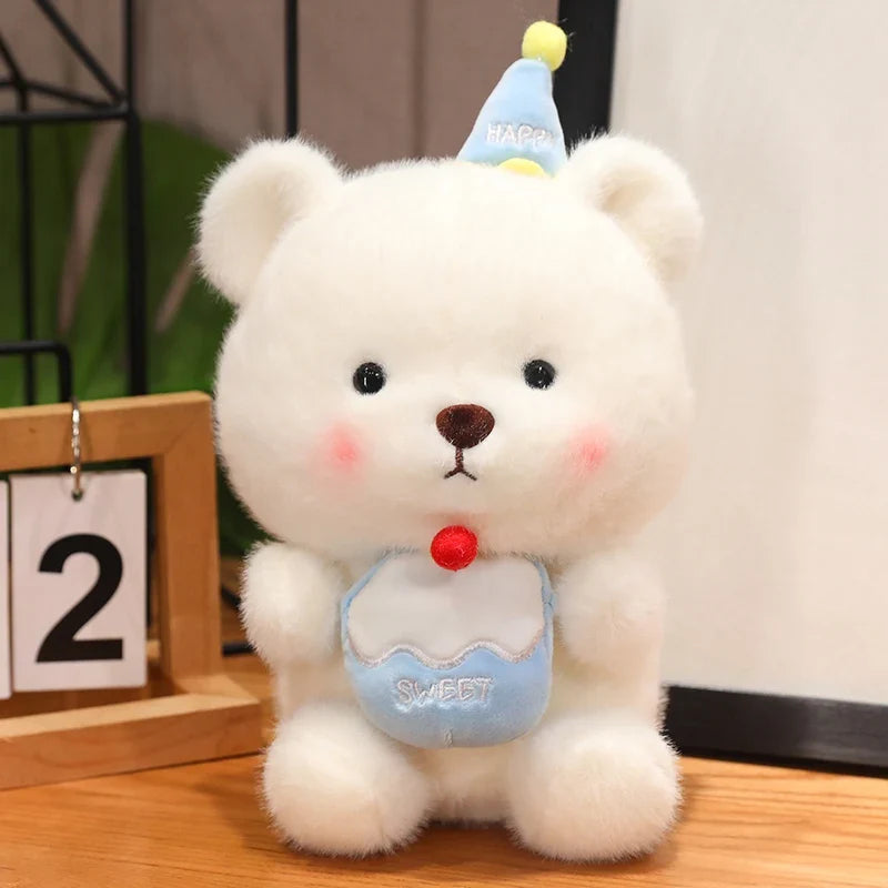 Cute White Bear/Capybara With Happy Birthday Hat And Cake Plush Toys 22cm - 4 Styles