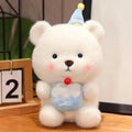 Cute White Bear/Capybara With Happy Birthday Hat And Cake Plush Toys 22cm - 4 Styles