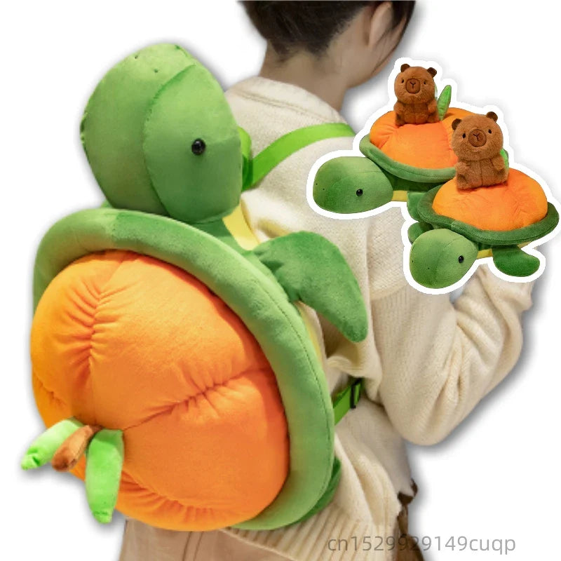 Cute Turtle And Persimmon Hybrid With Capybara Plush Toys or Plush Backpacks 35/45/55cm