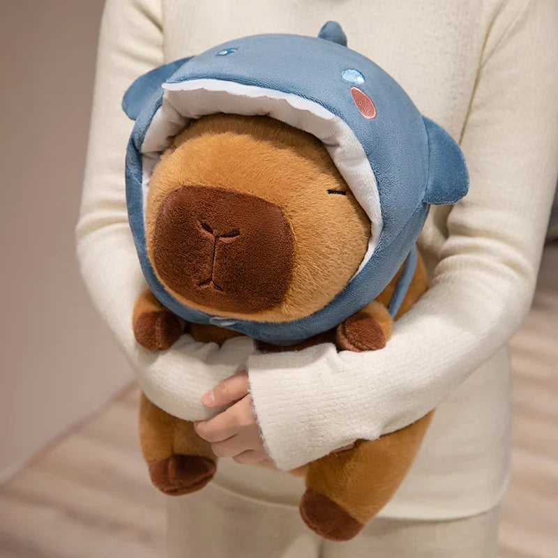 Cute Capybara With Animal (Chick/Dinosaur/Shark/Pig) Hat And Bag Plush Toys 22/28/38cm