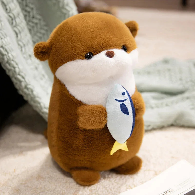 Cute Otter With Fish Plush Plush Toys 30/40cm - Brown/Grey