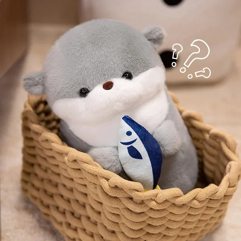 Cute Otter With Fish Plush Plush Toys 30/40cm - Brown/Grey