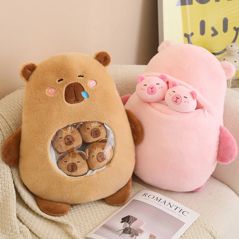 A Bag of 6 pcs Capybara Plushies Mini Pillow Plush Toys 40x45cm - Pink/Brown