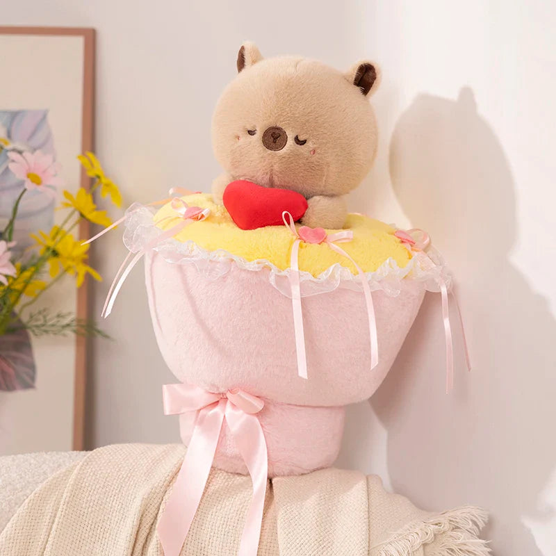 Cute Animal With Heart In Bouquet Plush Toys 40cm - Pig/Panda/Capybara