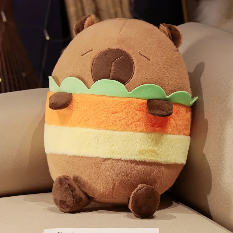 Cute Capybara With Food (Toast/Chips/Hamburger) Dress Up Plush Toys