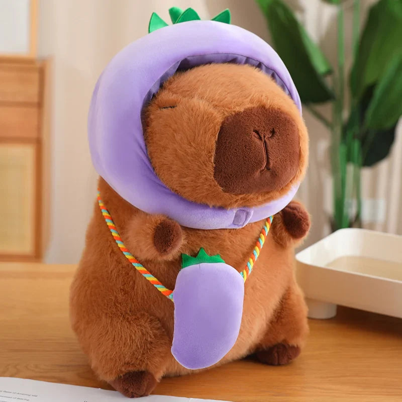 Capybara With Vegetable (Eggplant/Carrot/Pumpkin/Chili pepper) Hat and Bag Plush Toys 28/40cm